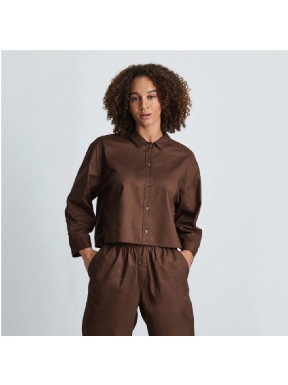 Everlane Top M Woven Cotton PJ Brown